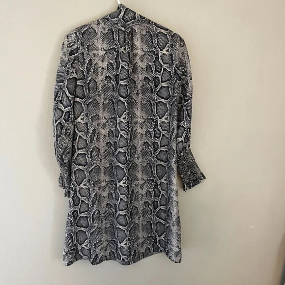 Rebecca Taylor Womens Black Gray Shift Dress 2 Long Sleeve Tie Neck Snake Print - Picture 4 of 13